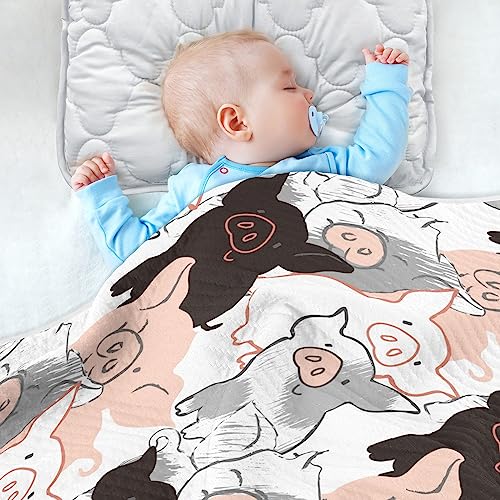 Image of Swaddle Blanket for Black and Pink Pigs Baby Receiving Blanket Muslin Baby Swaddles Soft Cotton Breathable Nursery Blankets for Unisex Boys and Girls 30x40 Inch