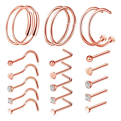 Holibanna 21/22/ 38 PCS 20G Anillos de La Nariz para Mujeres Hombres Hombres de Acero Inoxidable Hoop Hoop L- En Forma de Nariz Anillos de Nariz Piercing Piercing Joyería Plata Rosa Oro Cover