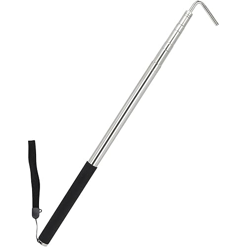 Manual RV Awning Rod Opener Easy Reach Telescopic Puller 13-3/4" to 44-3/4" Stainless Steel Silver & Black - 1pack