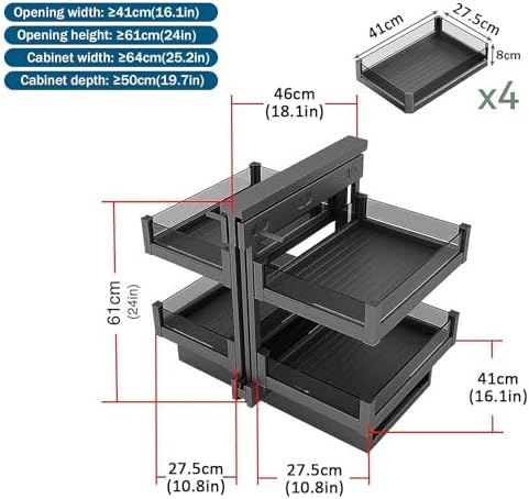 Corner Pull-Out Baskets for Kitchen Storage Cabinet, 4 Metal Slide-Out Drawers, Fits 61-64cm Cabinets, Space-Saving Organizer for Left & Right Hand Use