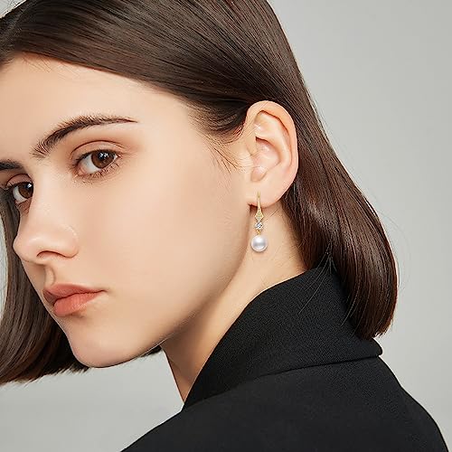 SISGEM 10k Gold Created Moissanite and Freshwater Cultured Pearl Dangle Earrings for Women, Fine Jewelry Gifts for Her2