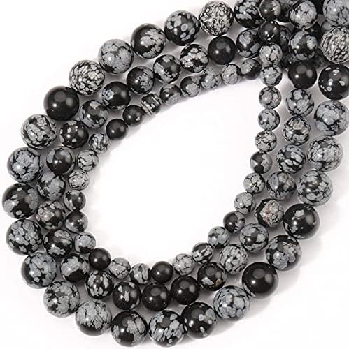 HAAMIIQII 60pcs 6mm Natural Snowflake Obsidian Beads Round Loose Gemstone Beads for Jewelry Making DIY Bracelet Necklace - 1