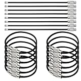 Anjmd 50 Pcs Metal Cable Key Ring 4 Inch Stainless Steel Wire Keychains Cable Large Keyrings Loops Heavy Duty Luggage Tags Loops Tag Keepers 2mm Twist Barrel for Key or Outdoor Hiking （Black）