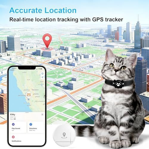 2-in-1 GPS Tracker for Cats: Smart Pet Collar with Real-Time Tracking,No Monthly Fee/Subscription (iOS & Android) Waterproof, Anti-Lost,365-Day Long Battery Life GPS Tracker Cat Collar (Black) — view 2