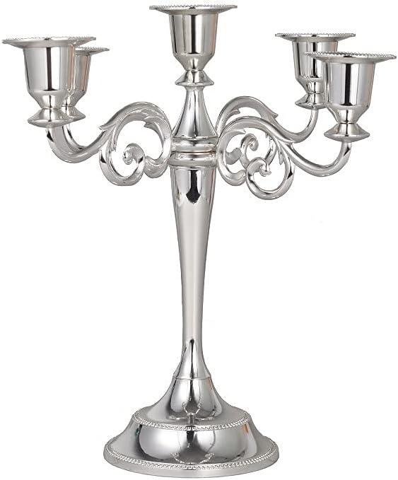 Black Candelabra Candle Holders for Pillar Candles 10.6 inch Tall, 5 Candle Candlestick Holder for 1/2-1 inch Taper Candles Halloween Candelabra Decoration Easy Assembly (Black)