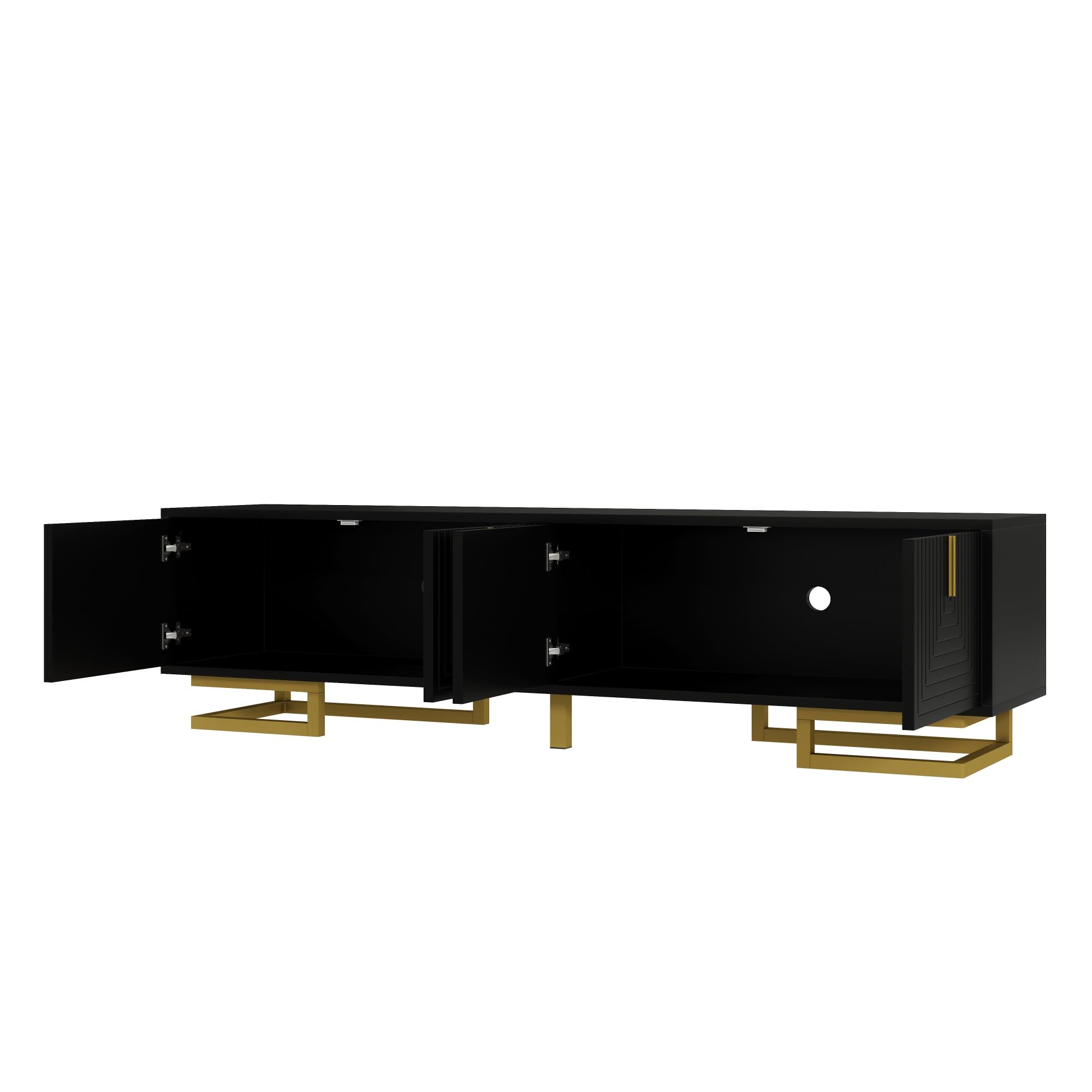 TV-Schrank,Lowboard mit strukturierten Türen,TV-Möbel,Goldene Griffe und Goldene Beine 40x160cm (Schwarz)