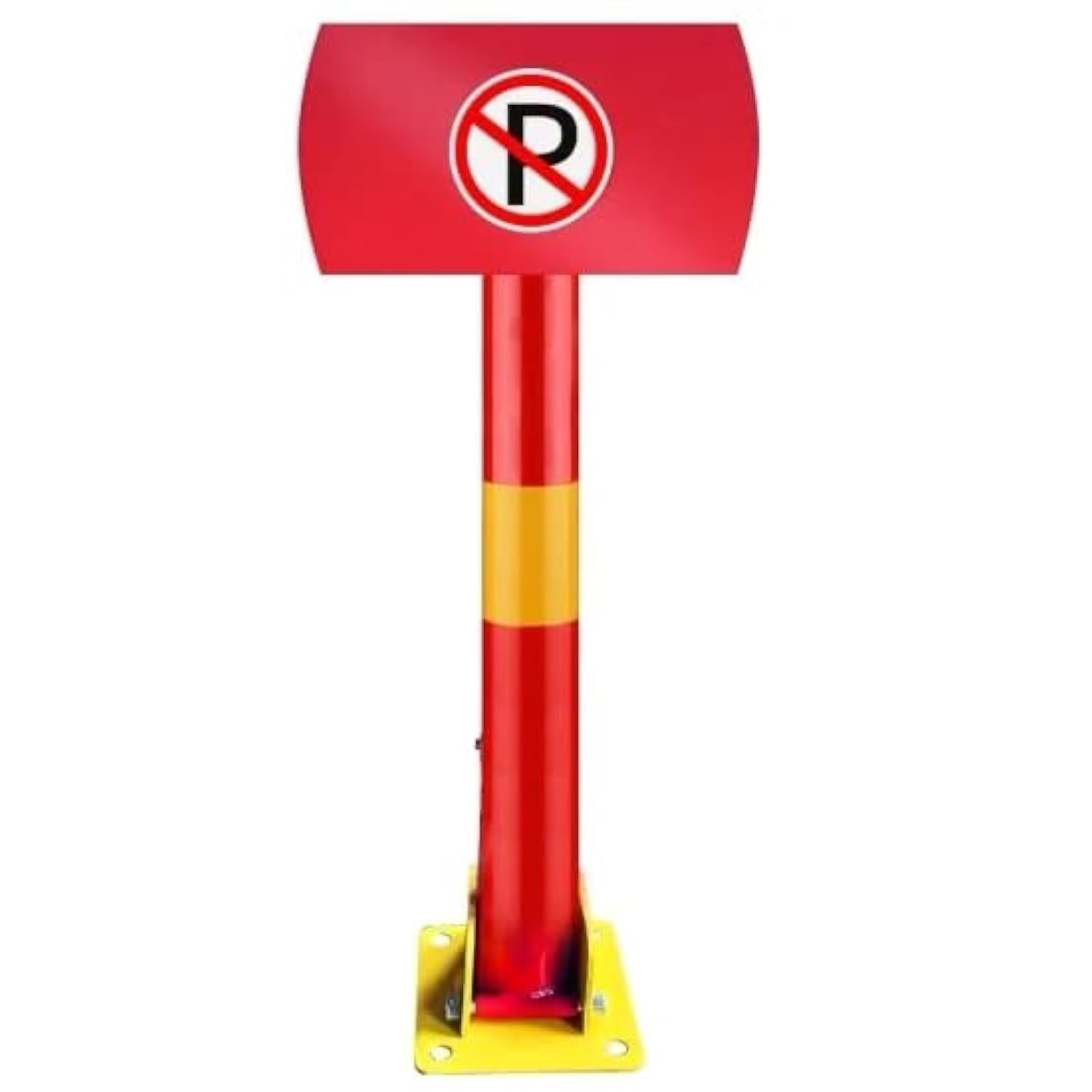 Manual Car Reserved Parking Barrier No Parking Barrier Red & Yellow Color Galvanized Steel Pole with No Parking Sign 75x26x13 cm Heavy Duty Parking Bollard with Keys Anti Parking