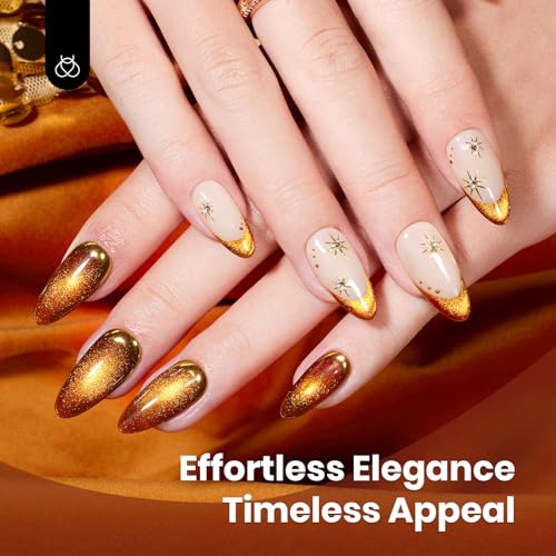 Image of Beetles Brown Cat Eye Gel Nail Polish - Amber Glint Cat Eye Gel Polish, 15ML Brown Gold Powder Magnetic Glitter Gel Polish Soak Off UV French Nail Art Salon DIY Manicure Gift for Women | Brown Gold Powder Magnetic Glitter Gel Polish Soak Off UV French Nail Art Salon DIY Manicure Gift for Women