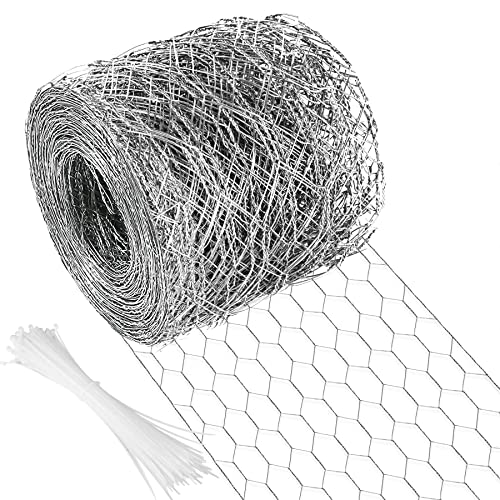 Image of Chicken Wire 4 in x 590.5 in Poultry Wire Netting Hexagonal Galvanized Mesh Garden Fence Barrier for Pet Rabbit Chicken Fencing with 100 Pcs Cable Zip Ties