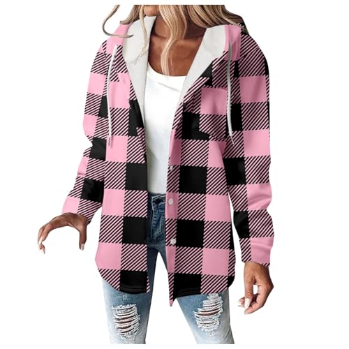 Hsternexy Damen Flanell Karierte Hemdjacke, Karo Jacke Wolljacke Winter Karierter Mantel Holzfäller Jacke Flanell Jacke Sherpa Jacke Karierte Jacke...