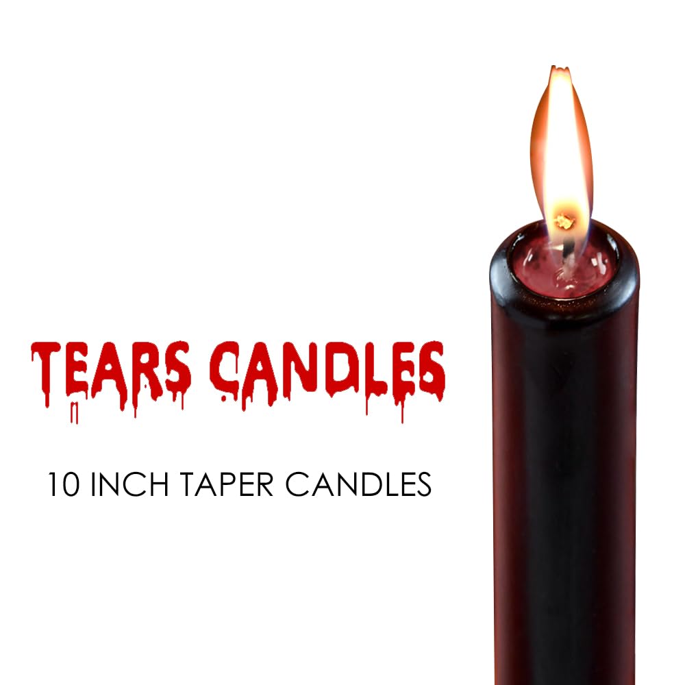 Topsics 4 PCAK Tears Taper Candles Set, 10 inch Black Candle, Bleeding for Halloween, Horror Themed Candles