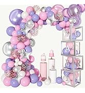 179Pcs Baby Boxes Elephant Baby Shower Decorations for Girl, Pink Gray Silver Balloons Garland Ar...