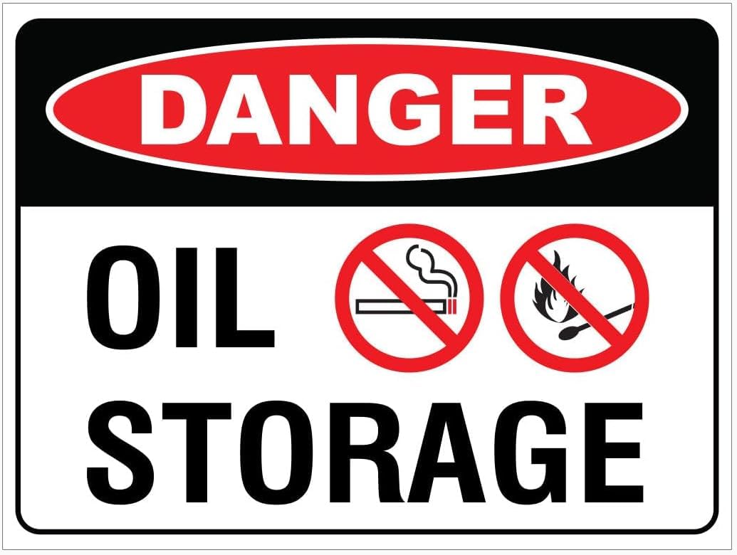 Industrial Oil Storage Danger Metal Tin Sign, Commercial Site Safety Warning Plaque 12x8 Inch