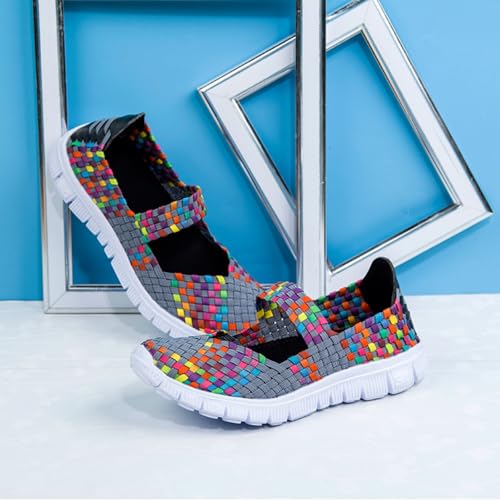 Women Elastic Woven Walking Shoes Orthopedic Shoes for Women Comfy Casual Non Slip Lightweight Breathable Flat Shoe Mary Jane Flats Nurse Slip on Sneakers Comfortable Soft Soles Footwear3