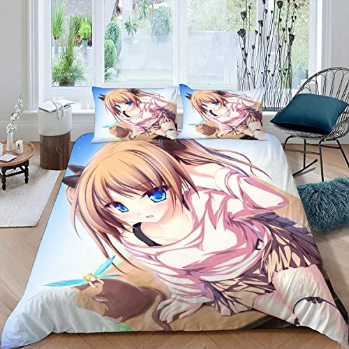 Anime Bettwäsche 135x200 3D Druck Anime Japan Bettwäsche-Sets Paar-Karikatur Mikrofaser Bettbezug für Teenager Mädchen Bettwaren 4-teilig mit Reißverschluss+2 Kissenbezüge 80x80cm Cover