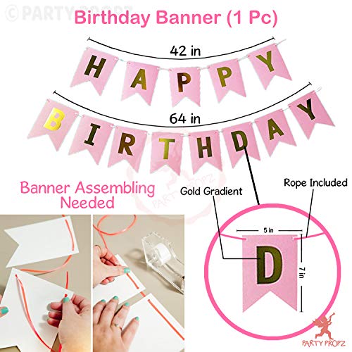 Image of Party Propz 17Pcs Happy Birthday Foil Curtain, Banner (cardstock) and Balloons Decoration Items Combo for Birthday Supplies for Girls, Wife Pink