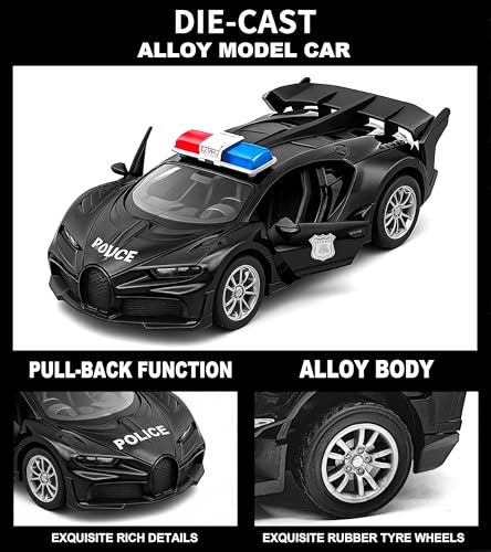 Image of VGRASSP 1:32 Scale Mini Die Cast Sports Police Car Toy for Kids with Pull Back Action - Off-Road Scale Model with Rubber Tires, Realistic Design Openable Doors - Color As Per Stock