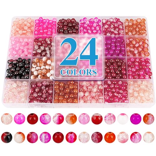 Image of XSEINO About 1200pcs 6mm Crack Glass Beads Bracelet Making Kit,24 Assorted Colors Crack Blush Pink Series Crystal Glass Bead for Bracelet Jewelry Making,DIY Crafts,Friendship Bracelets