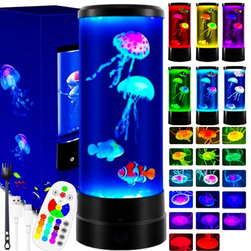 OPAHUTER Lampara Medusa con Telemando, 17 Colores Jellyfish Lamp, Lámpara LED Medusa de Acuario para Niños Adultos, Lampara Medusa Movimiento para Relajación, Decoración del Hogar