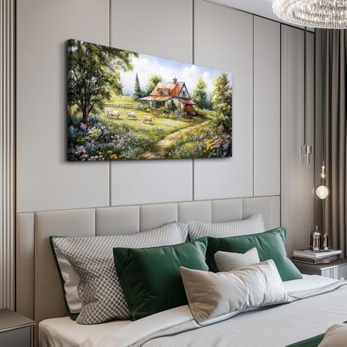 Canvas Wall Art for Living Room Wall Decor for Bedroom Office Wall Decorations Modern Grassland Paintings The Hut Pictures Artwork Room Aesthetic Home Decor Ready to Hang