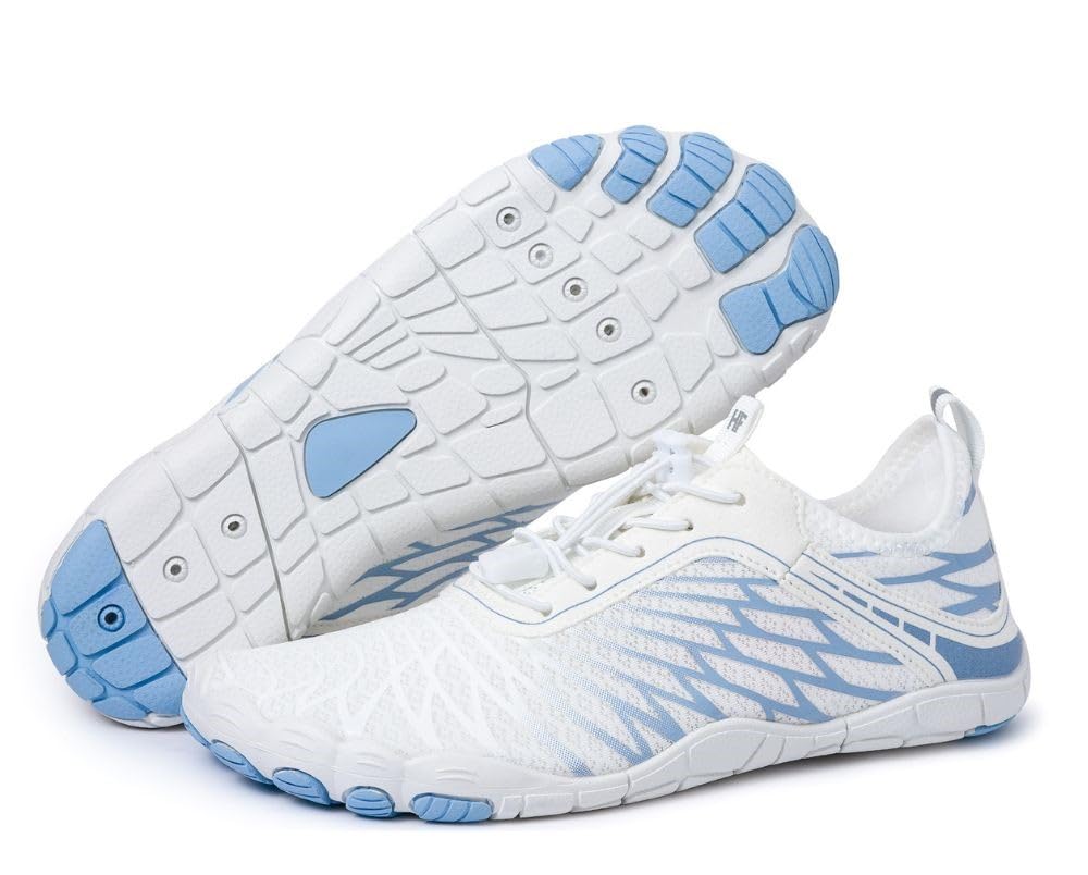 Hike Footwear Lazuli Pro - Wide Toe Box & Non-Slip,Pro Healthy Breathable, and Comfortable feet with Barefoot Shoes for Women White/Blue
