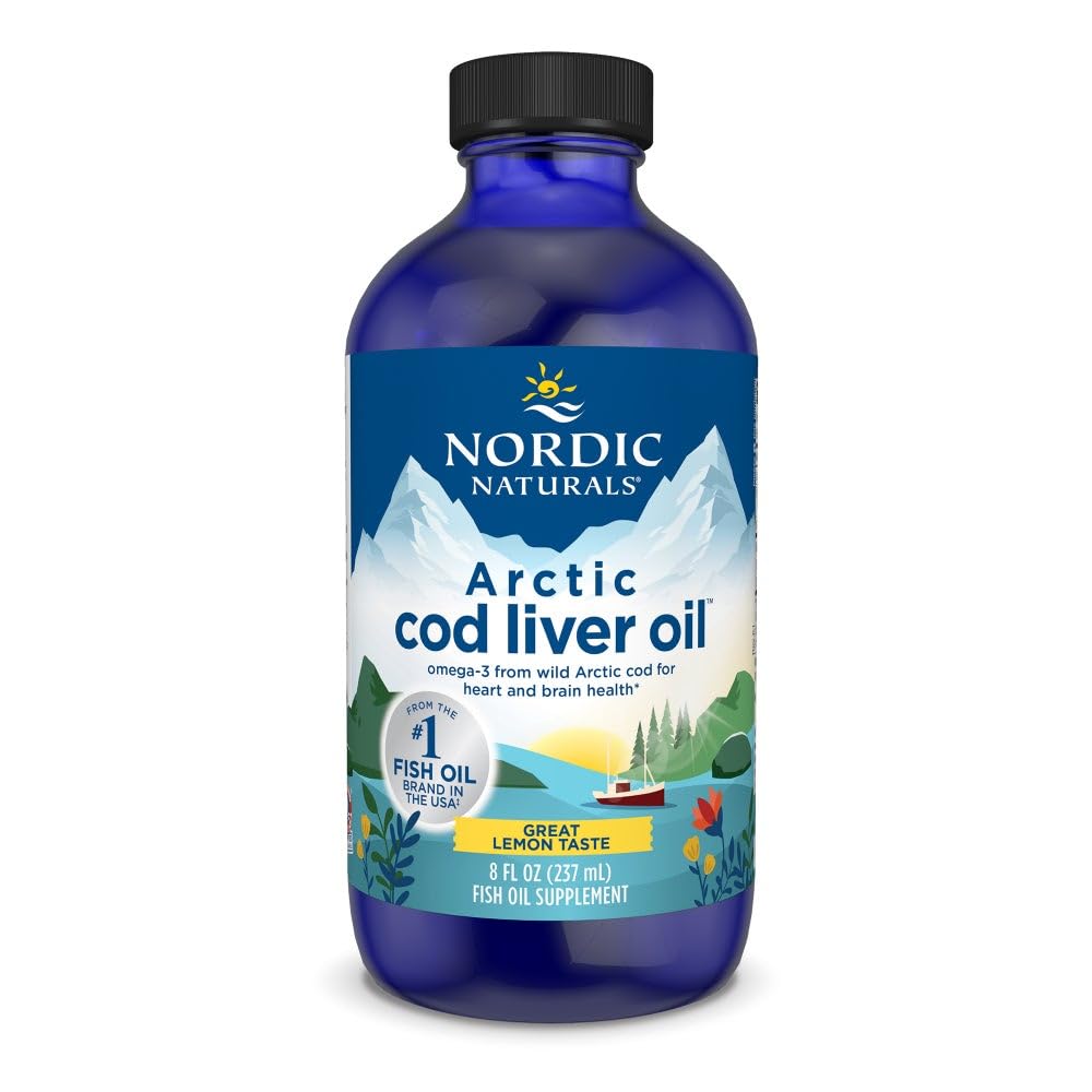 Arctic Cod Liver Oil, Lemon - 8 oz - 1060 mg Total Omega-3s with EPA & DHA - Heart & Brain Health, Healthy Immunity, Overall Wellness - Non-GMO - 48 Servings