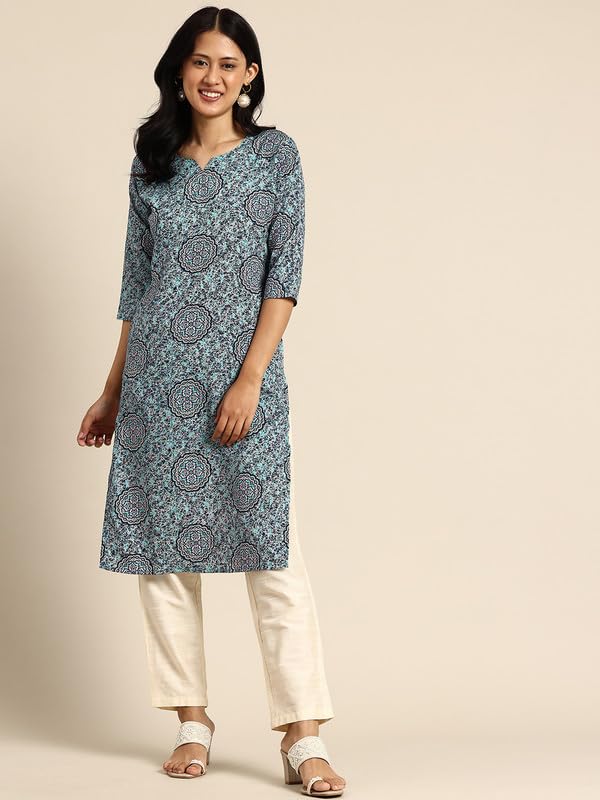 Image of JAKHANA Women's Crepe Printed Casual Straight Calf Length Round Nick Kurta Pack of 4