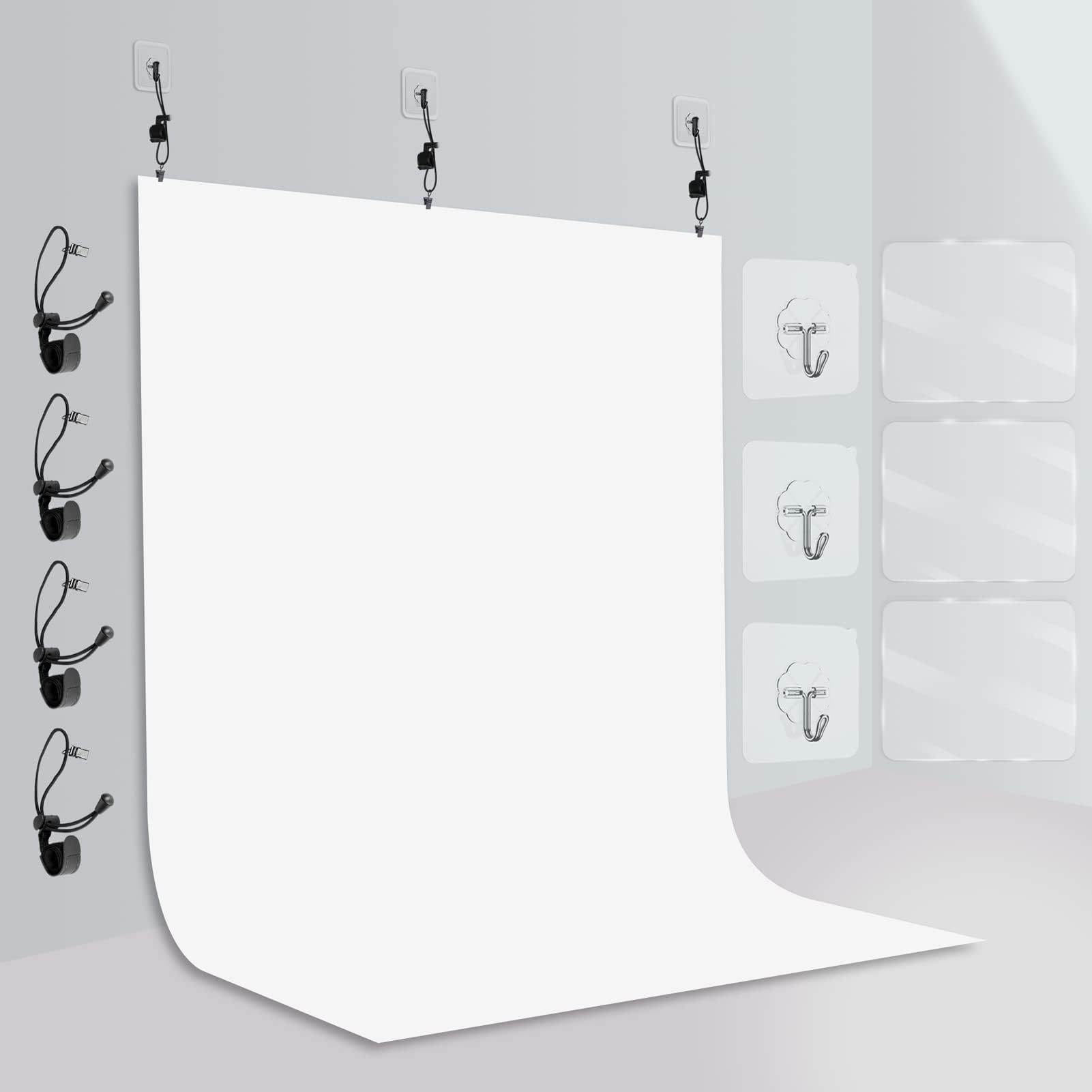 EMART White Backdrop 2.6x3m/8.5x9.5ft, Wall Mounted Photo Background Polyester Fabric Material for Zoom Streaming, Photography Video Studio, Product Shooting, Portrait