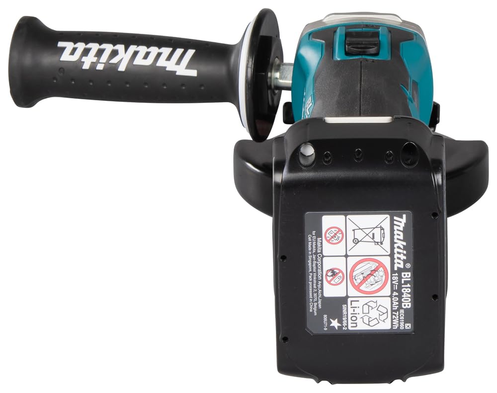 Makita Akku-Winkelschleifer 18 V / 4,0 Ah im MAKPAC inklusive 2 Akkus und Ladegerät, Blau, Silber, 9,5x160 mm, DGA504RMJ