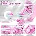 LEJIJIT Girls Roller Skates for Kids Child Beginners, Adjustable 4 Sizes Quad Roller Skates Pink & White for Kids and Youth with Light Up Wheels for Sports (Large 4-7 US)