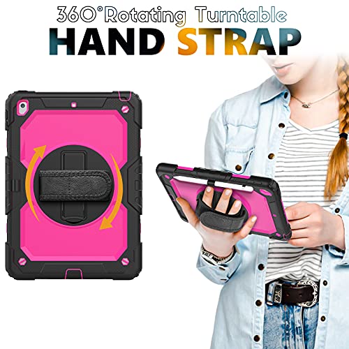 SIBEITU Case Compatible with iPad 9th/8th/7th Generation with Screen Protector Pen Holder, iPad Case 10.2 Inch, Heavy Duty Protection Cover W/Stand Hand Shoulder Strap for iPad A2602 A2197