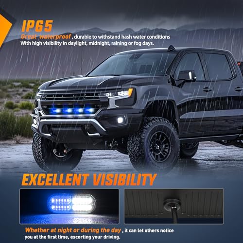 Image of Nilight 4PCS LED Strobe Lights 12V 24V Sync Feature Blue White | 24LED Emergency Hazard Warning Lights with Controller Hard Wire or Cigarette Lighter Plug for Car Truck RVs Campers