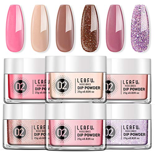 Dip Powder Set Dipping Powder Refill Set 6 Dip Powder Colors 25g/0.83oz for Nail Dip Kit Easy Use for Nail Dipping Powder Starter Kit No UV/LED Lamp Needed