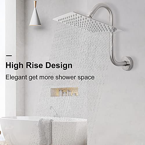 Nearmoon S Shaped Shower Head Riser Pipe, Shower Head Extender Arm With Flange, Standard 1/2" Connection- Bathroom Accessory, 12 Inch (1 Pack, Brushed Nickel) #TOP6