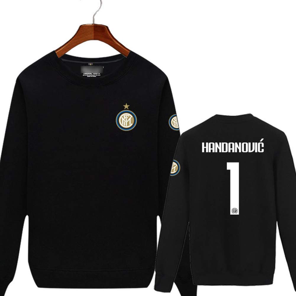 HS-JCWY01F.C Internazionale Milano#1Samir Handanovič Black Football Uniforms Fans Wear Round Neck Sweaters Lukaku Soft Plus Velvet Heads for Men And Women,Black,XXL