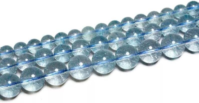 Miniatura 5 de Cuentas redondas lisas de jade de topacio azul natural. Cuentas sueltas pulidas lisas de topacio azul para hacer joyas, 1 hebra (0.394 in y 15