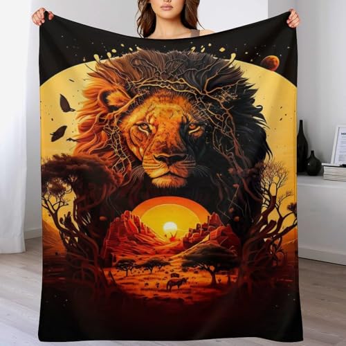 Couverture de canapé lion en flannel 100x130cm jeté de lit pour garçon