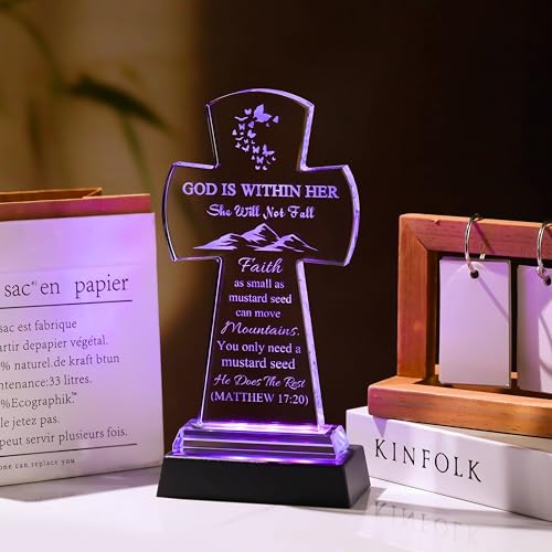Image of Qianwei Crystal Jesus Cross Inspirational Gifts for Women - Religious Catholic Baptism Communion Confirmation Gifts