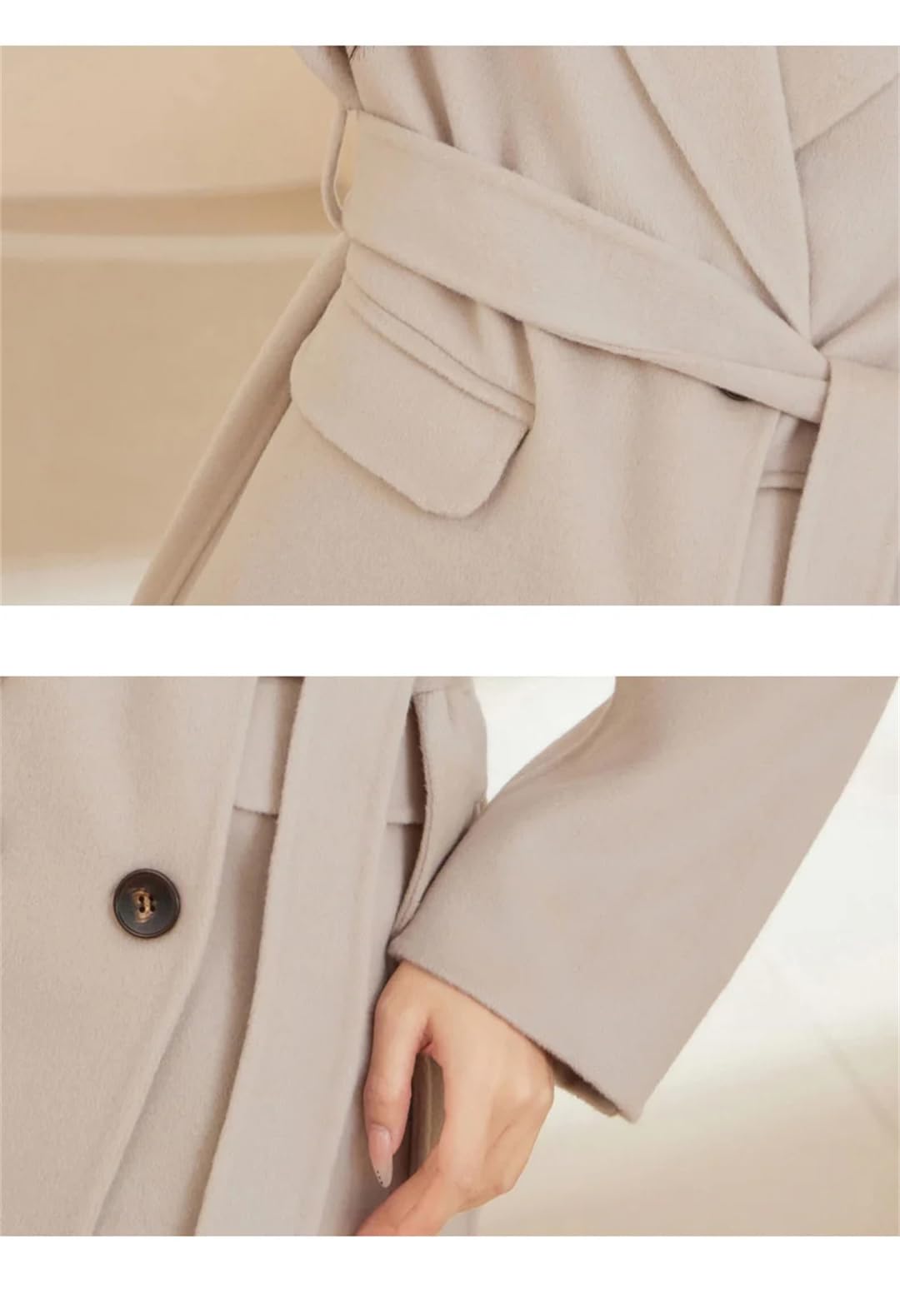 Hdhdeueh Abrigos de lana para mujer con cinturón, abrigo largo de lana de doble cara, casual, formal, chaqueta de lana para oficina