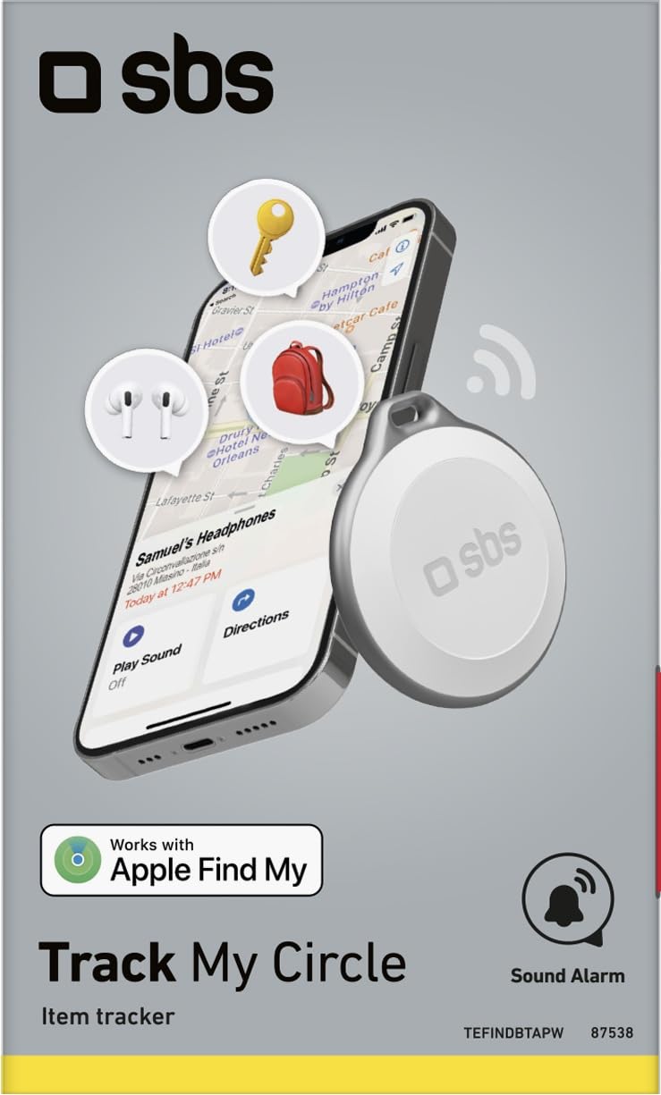 SBS Track My Circle Localizzatore Chiavi Compatibile Apple Dov'È 100 dB IP65 Impermeabile Bianco