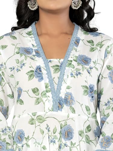 Image of Amayra Women's Cotton Printed Anarkali Kurta with Palazzo Pants and Dupatta