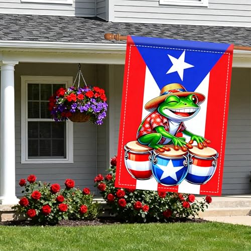 Image of Nuxovilar Puerto Rico Garden Flag Big Frog Hats Drums Polyester 27x39inch