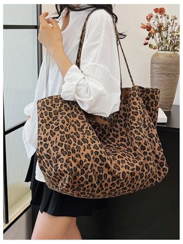Image of MakeMeChic Women's Leopard Tote Bag Cheetah Oversize Shoulder Bag Weekender Bag