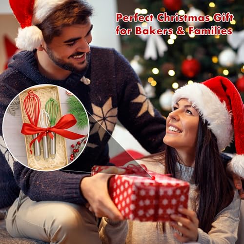 Image of OYV Christmas Whisk Set - 3 Sizes (12 inch, 10 inch, 8 inch) - Holiday Red, Green & White Stainless Steel Whisks for Baking, Cooking & Mixing, Christmas Gift for Bakers & Home Chefs