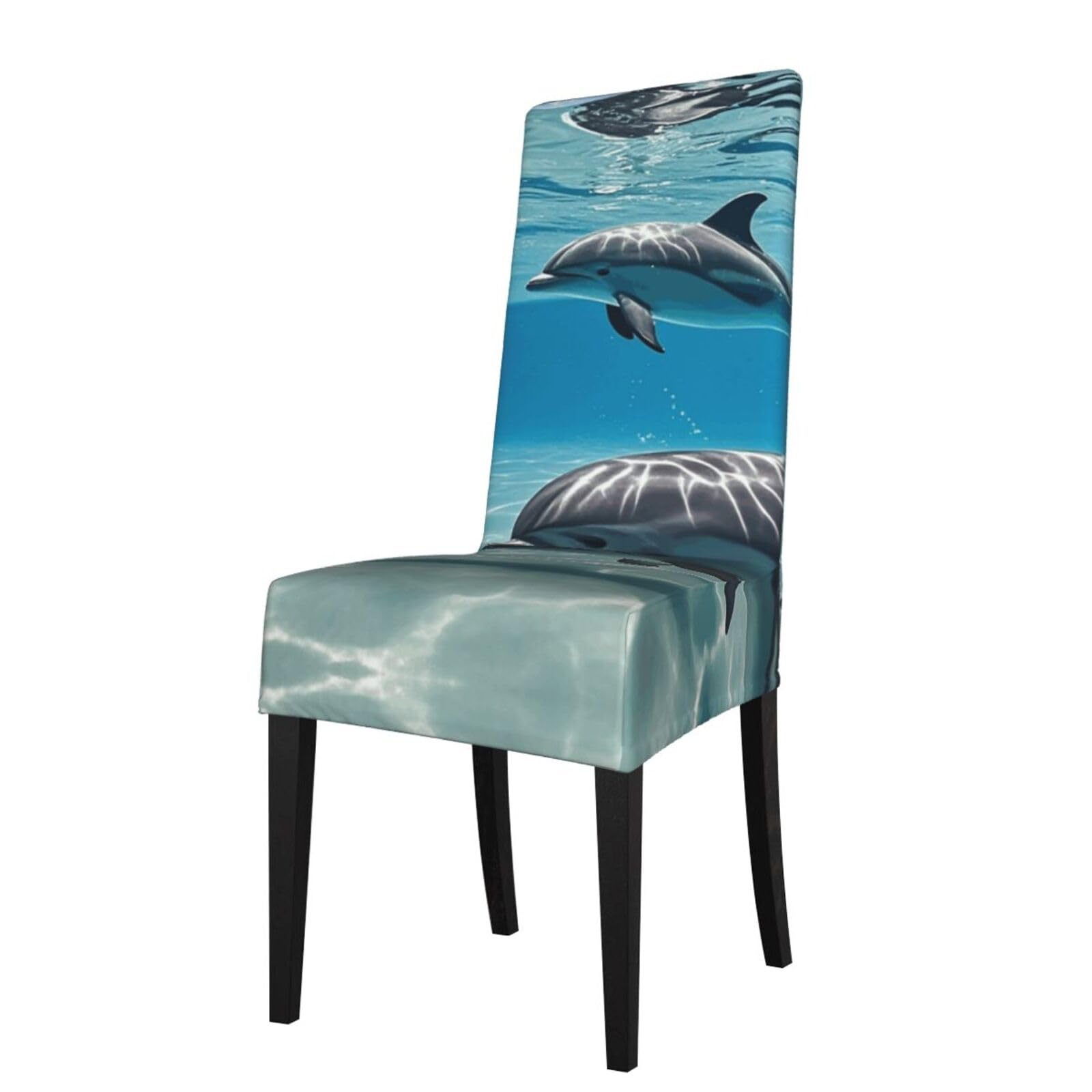 Fodpand Black Dolphins Dining Room Chair Cover Stretch Parsons Chair Slipcovers Removable Washable Chair Protectors Cover High Elastic Seat Protector For Home,Kitchen, Hotel, Banquet