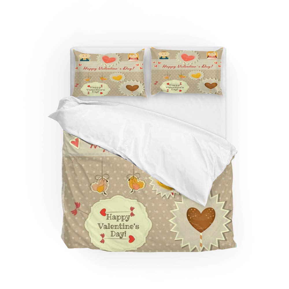 Housse de couette double en microfibre motif cœurs doux CHEHONG