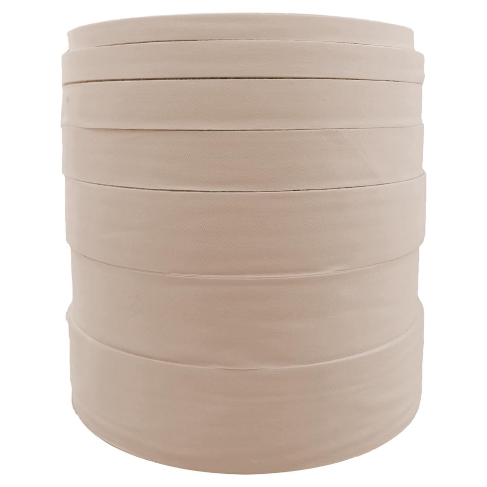 Cinta de algodón de 100 m, cinta de costura de algodón lisa, cinta de costura suave, cinta al bies de algodón natural para manualidades, costura, embalaje de regalo, color beige, 2,5 cm