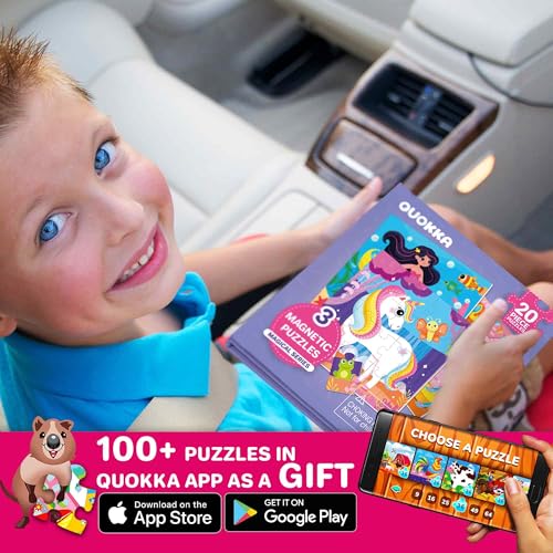 Image of Magnetic Puzzles for Toddlers 3-5 - Kids Travel Toys for Girls | 20 Pieces Puzzles Ages 2-4 - Travel Game for Kids 4-6 - Car Airplane Road Trip Activities with Unicorn, Princesses, Fairies