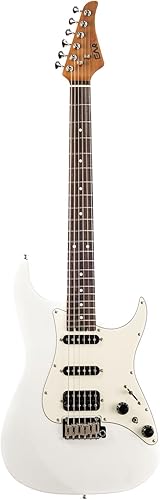 EART Guitarra eléctrica DMX-9, puente de trémolo de 6 cuerdas, pastillas Humbucker, cuerpo sólido, guitarras con interruptor de 5 vías (blanco perla