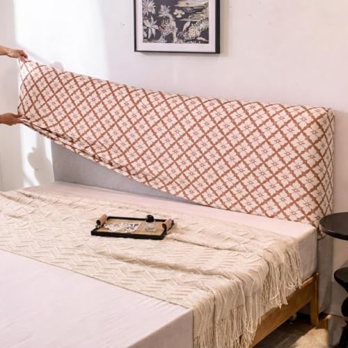 Image of HOMETHREADS 200 GSM Stretchable Jacquard Headboard Cover | Soft, Dust-Proof & Wrinkle-Resistant Bed Back Protector | Fits Leather, Wooden & Fabric Bedsides | for 3ft to 3.5ft | (Brown, 90x65Cm)